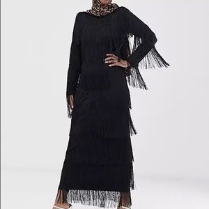 Long sleeve long fringe dress
